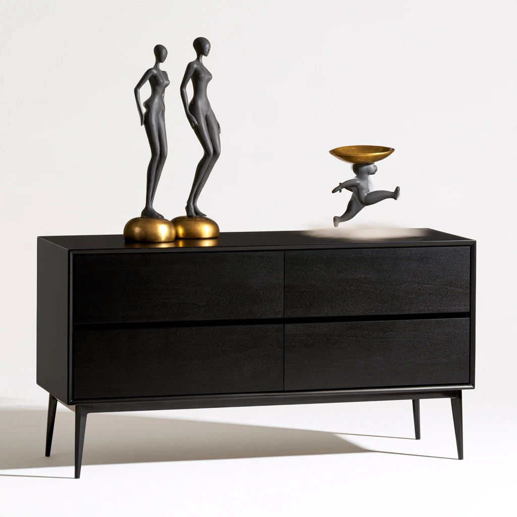 Commode à tiroirs aux lignes épurées, coloris noir et blanc