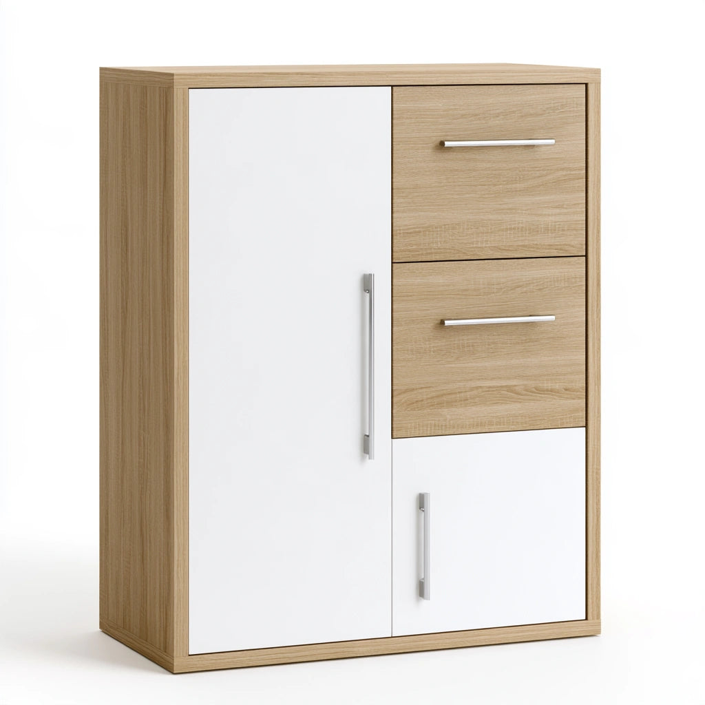 Meuble de rangement en bois finition chêne, coloris brun clair