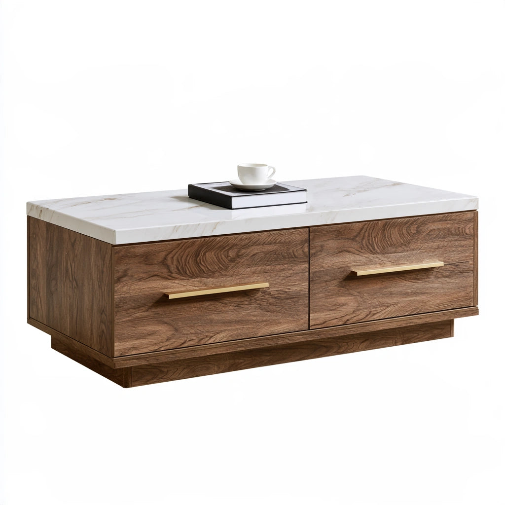 Table basse à finition effet marbre, coloris blanc